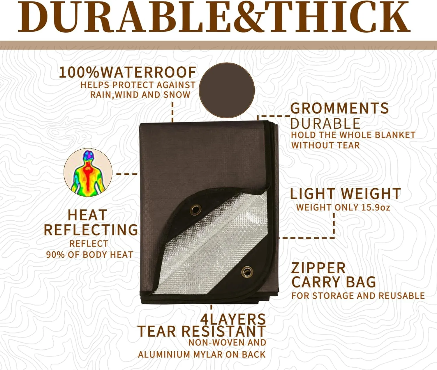 Heavy Duty Survival Blanket -Multifunctional Reflective Tarp Thermal Blanket - 60" x 83" Waterproof Sandproof for Camping Hiking Outdoors Multifunctional Emergency Blanket…