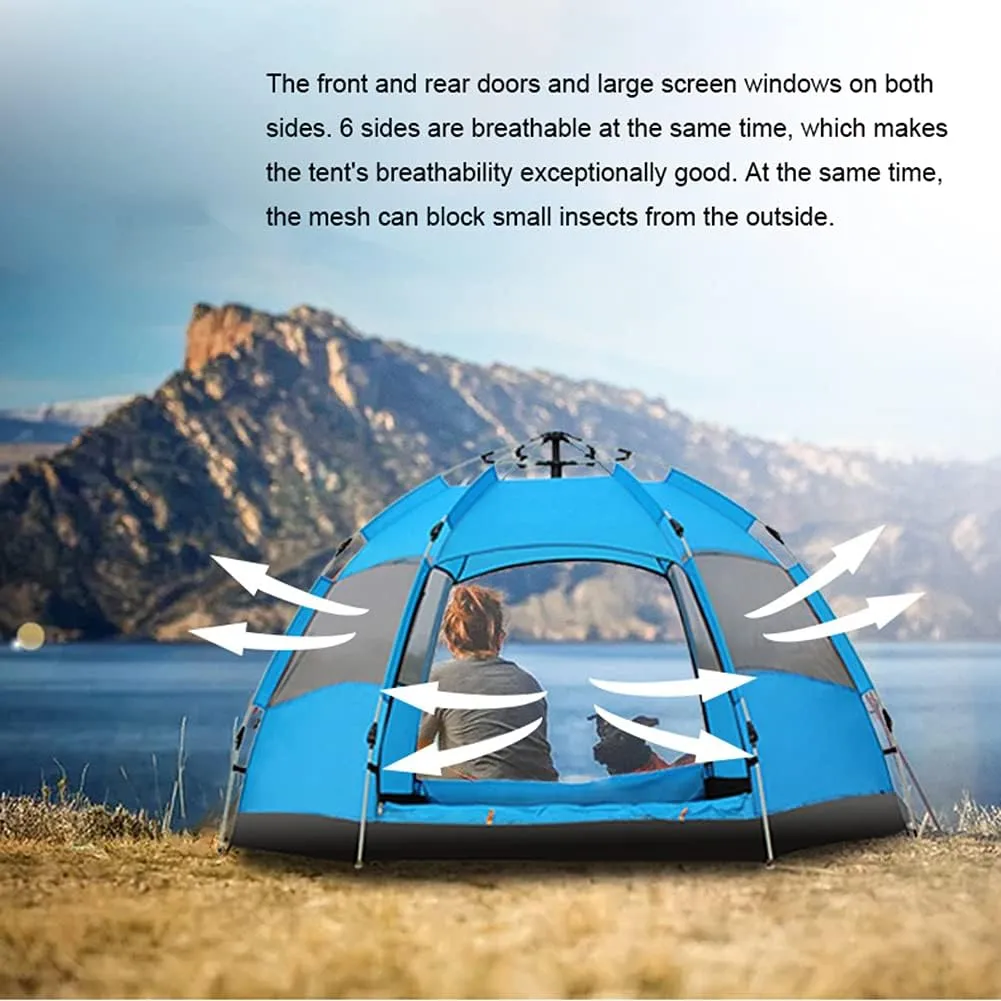 Hexagonal Tent Automatic Opening Pop Up Tent Outdoor Camping Tent Double Layer Portable Lightweight Backpack Tent Sunshade Shelter Beach Tent