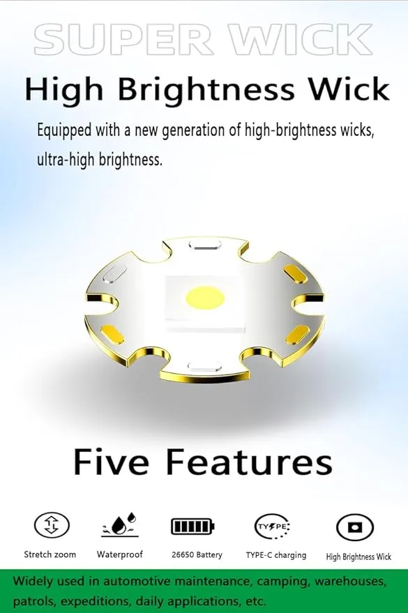 High brightness rechargeable flashlight, super bright waterproof long life tactical flashlight, 1.5km long beam, LCD power display, 5 modes, suitable for emergency, camping, hiking and so on.