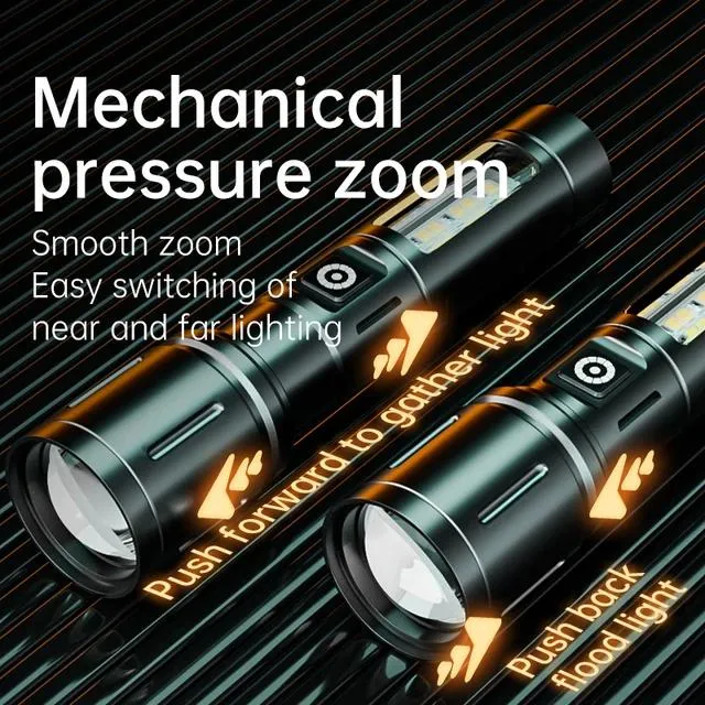 High Power 100000LM White Laser Light Zoom LED Alloy Torch With 12LED Side Lights Built-in 26650 Battery Rechargeable Outdoor Waterproof