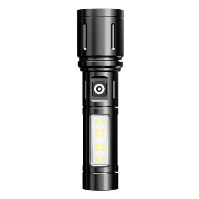High Power 100000LM White Laser Light Zoom LED Alloy Torch With 12LED Side Lights Built-in 26650 Battery Rechargeable Outdoor Waterproof