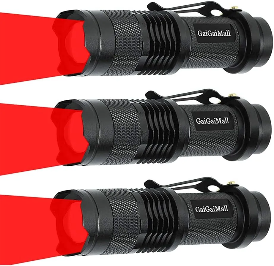 High Power 3 Mode LED Red Light Flashlight for Night Astronomy Observation, 3 Pack