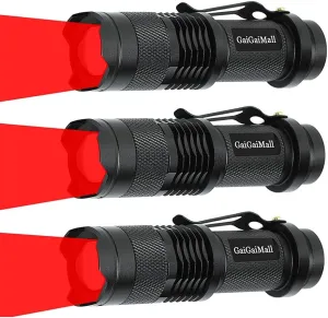 High Power 3 Mode LED Red Light Flashlight for Night Astronomy Observation, 3 Pack