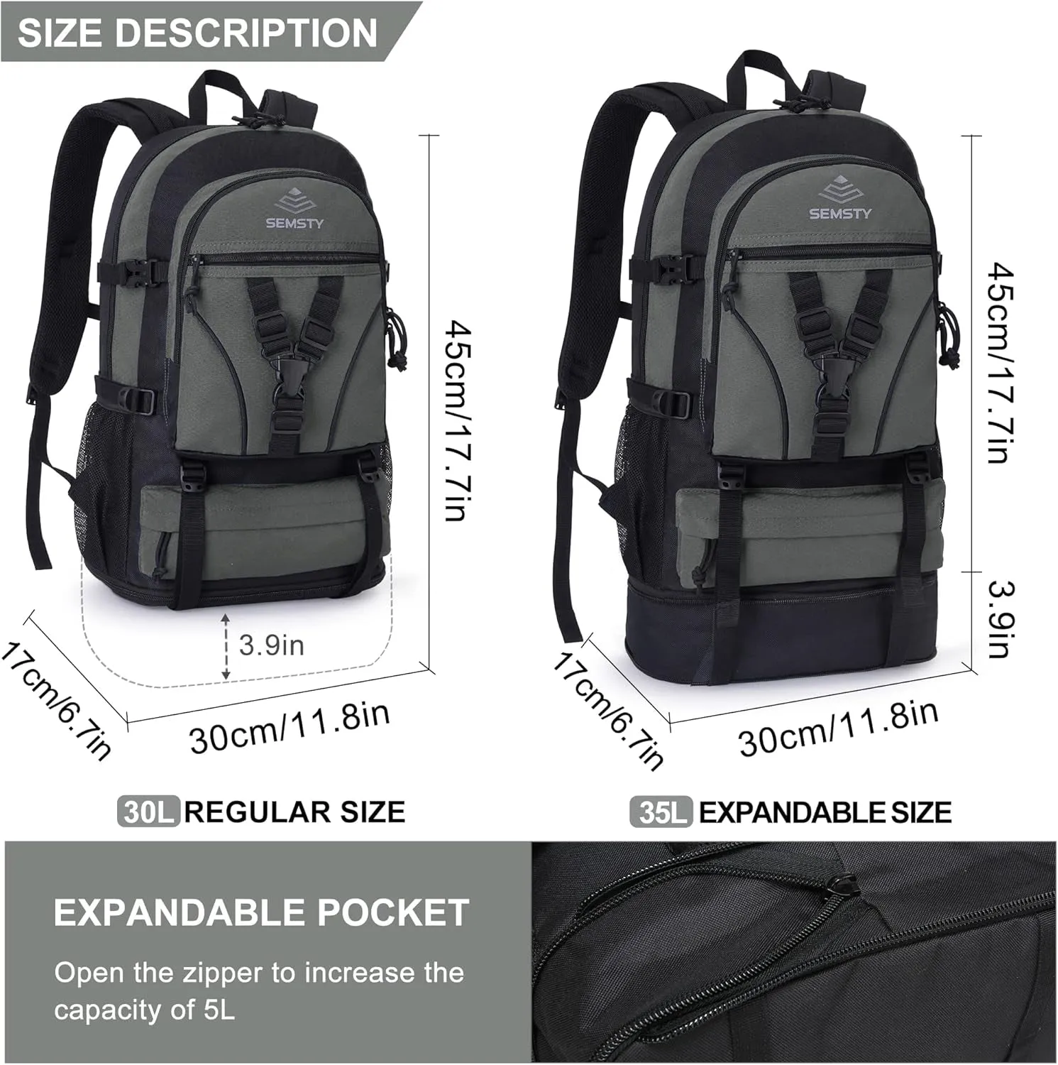 Hiking Backpack, 30L/40L/50L Expandable Hiking Backpack for Men and Women, Travel Backpack Flight Approved