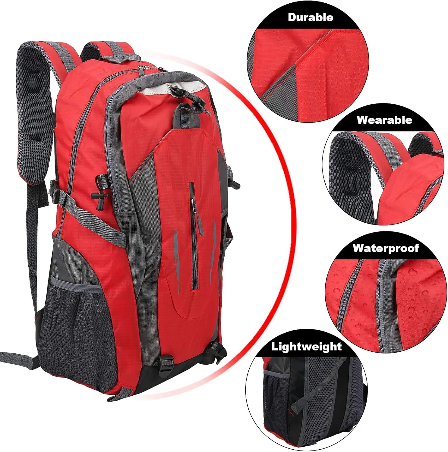 Hiking Backpack,Camping Backpack 40L Hiking Daypack for Outdoor Sports Climbing Camping Hiking (Red)