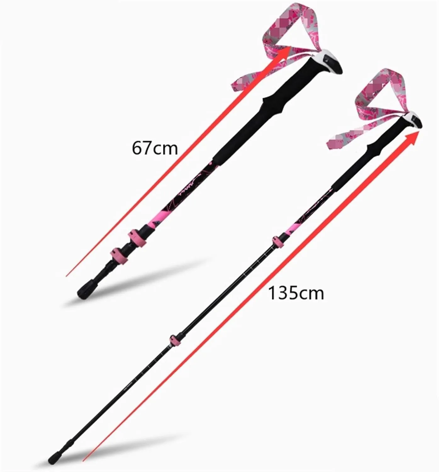 Hiking Trekking Poles Outdoor Trekking Poles Aluminum Trekking Poles Walking Telescopic Climbing Pole Portable Hiking Sticks for Trekking(Pink)