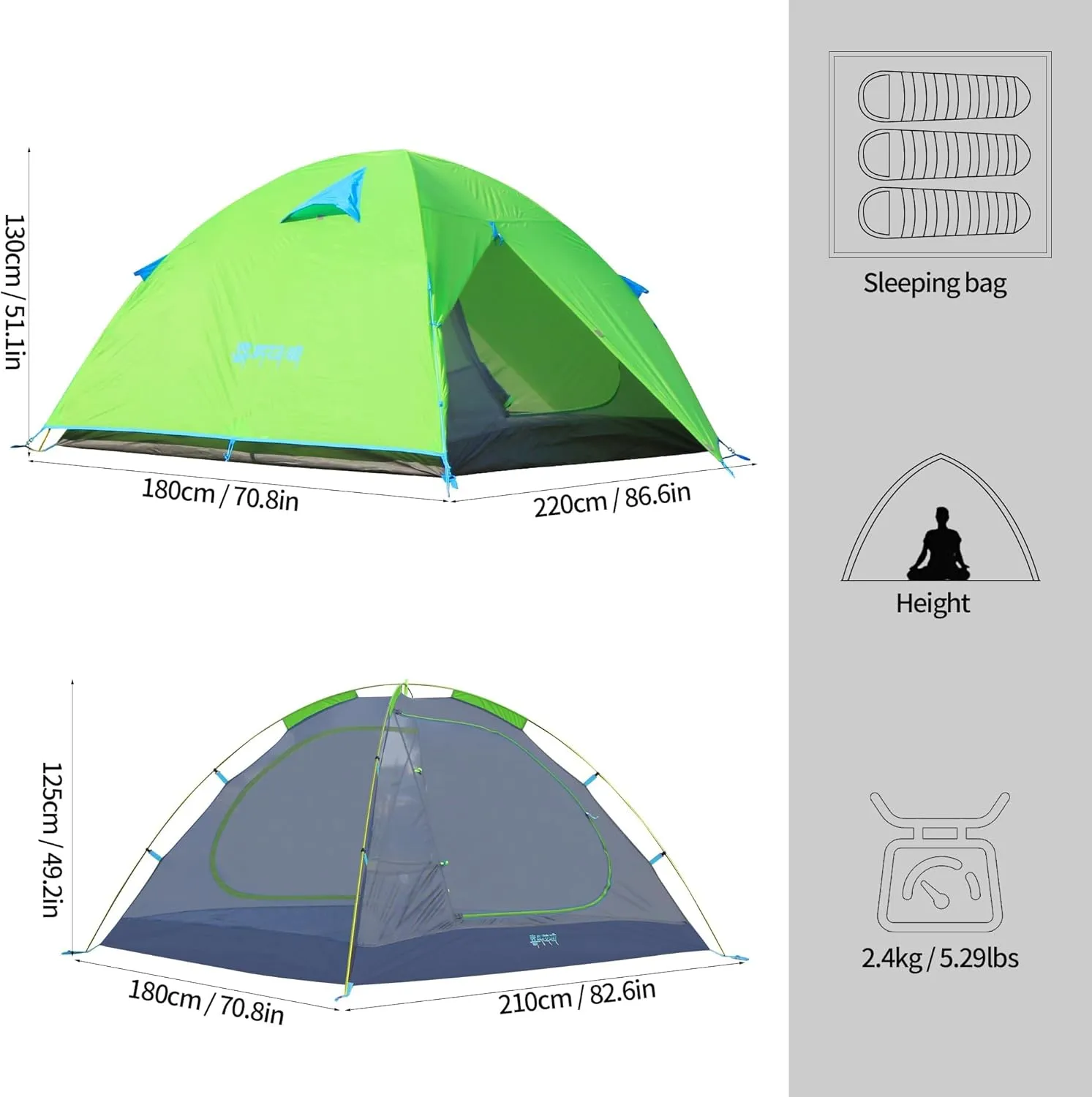 Himalaya 3 Person Camping Tent, Backpacking Tent Waterproof Windproof Lightweight Portable Easy Setup Double Layer for Outdoor Camping Hiking Mountaineering Travel