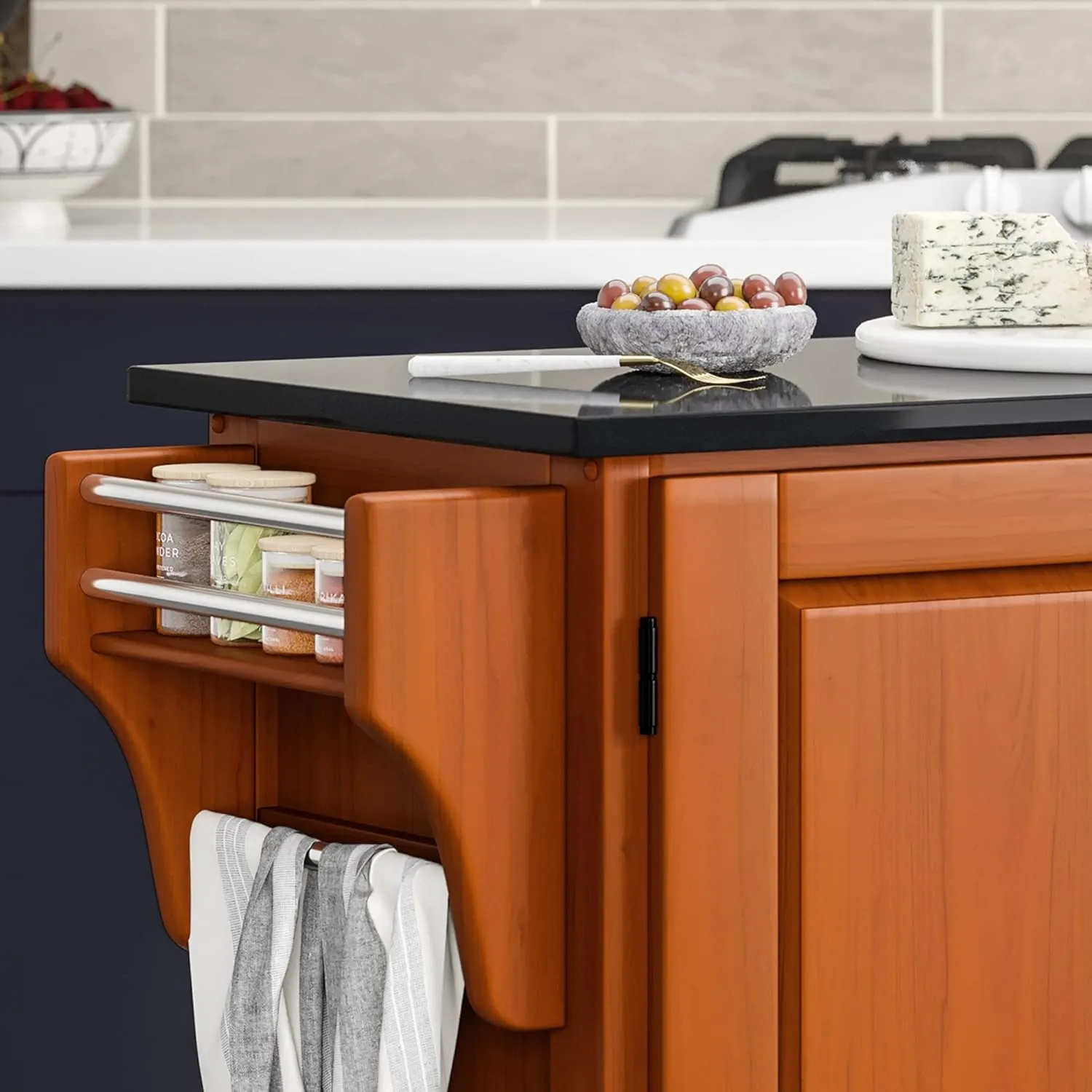 Home Styles Create-a-Cart Cottage Oak Kitchen Cart with Black Granite Top, with Solid Wood Construction, Adjustable Shelves, Towel Bar, Locking Casters, and Spice Rack