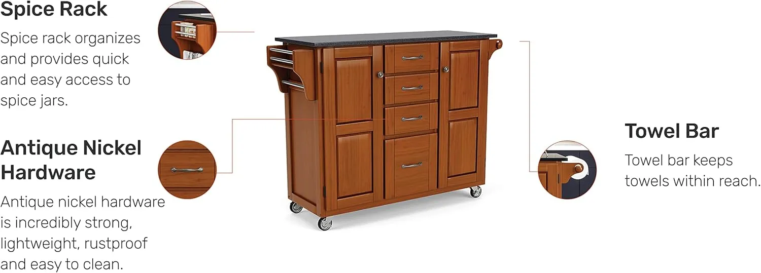 Home Styles Create-a-Cart Cottage Oak Kitchen Cart with Black Granite Top, with Solid Wood Construction, Adjustable Shelves, Towel Bar, Locking Casters, and Spice Rack
