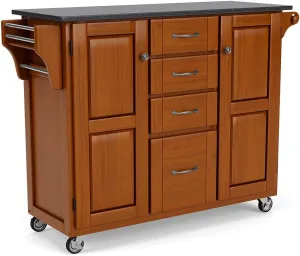 Home Styles Create-a-Cart Cottage Oak Kitchen Cart with Black Granite Top, with Solid Wood Construction, Adjustable Shelves, Towel Bar, Locking Casters, and Spice Rack