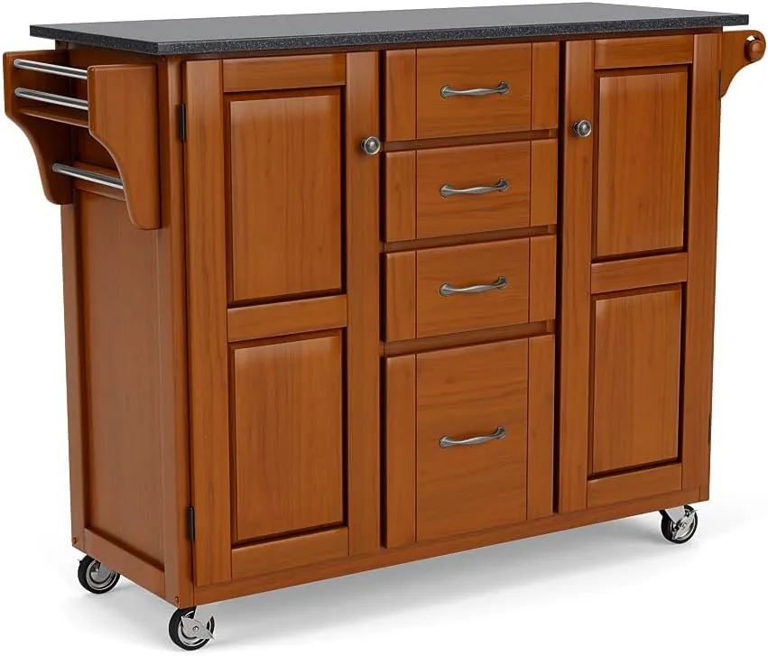 Home Styles Create-a-Cart Cottage Oak Kitchen Cart with Black Granite Top, with Solid Wood Construction, Adjustable Shelves, Towel Bar, Locking Casters, and Spice Rack
