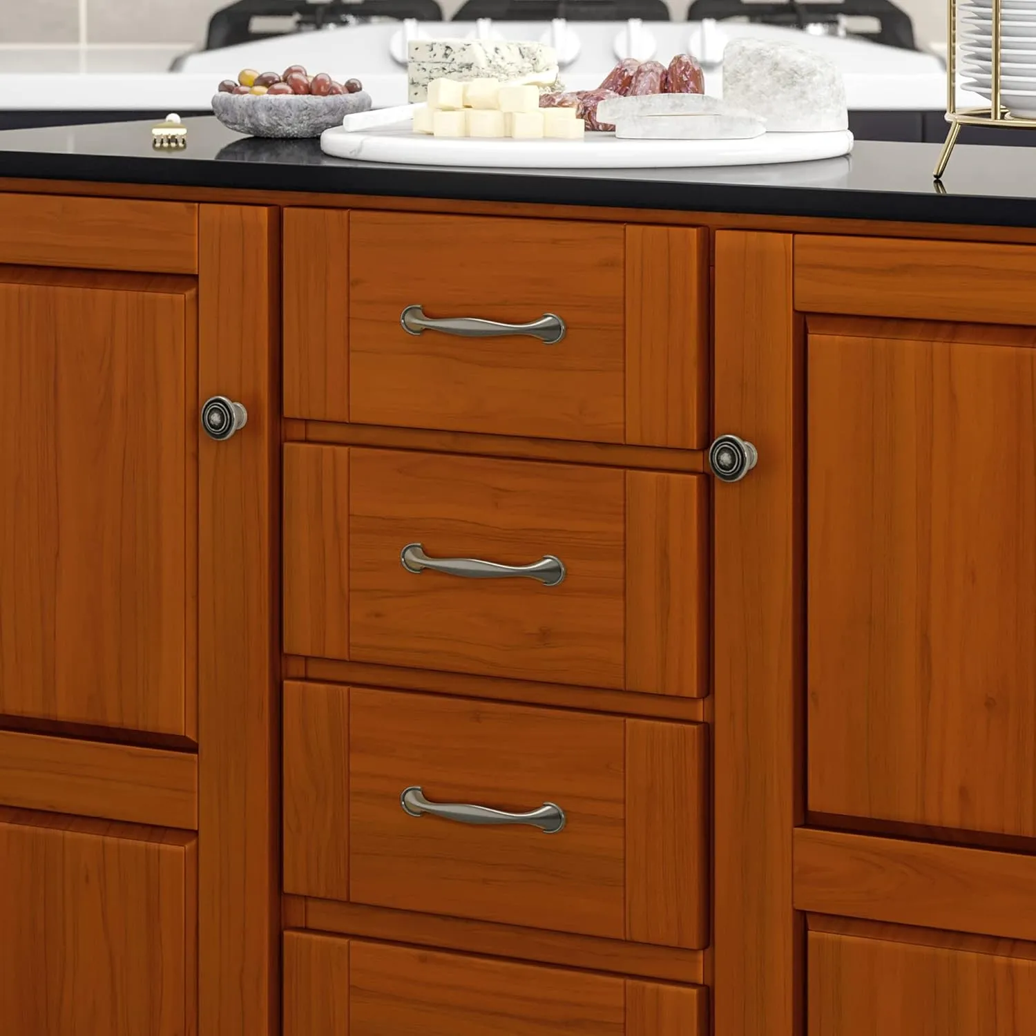 Home Styles Create-a-Cart Cottage Oak Kitchen Cart with Black Granite Top, with Solid Wood Construction, Adjustable Shelves, Towel Bar, Locking Casters, and Spice Rack