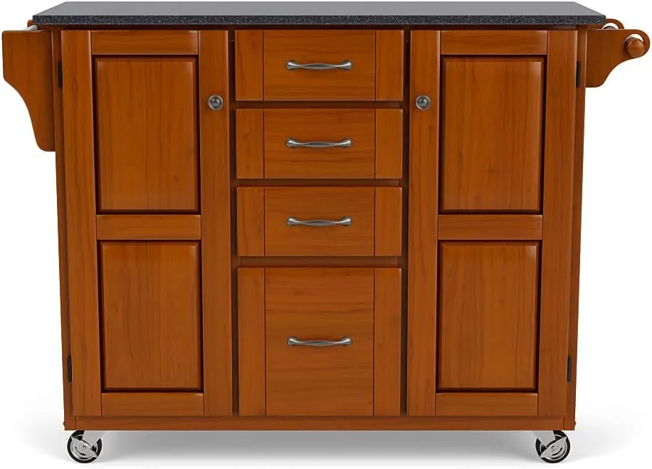 Home Styles Create-a-Cart Cottage Oak Kitchen Cart with Black Granite Top, with Solid Wood Construction, Adjustable Shelves, Towel Bar, Locking Casters, and Spice Rack