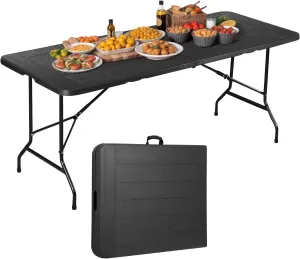 HomGarden Plastic Folding Table, Portable Indoor Outdoor Heavy Duty Utility Table for Game Puzzles Crafting Picnic Camping Dining Party, Black (6FT)