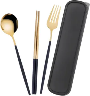 Homoyoyo Portable Stainless Steel Cutlery Set with Spoon - Chopsticks - and Fork Ideal for Home Hotel and
