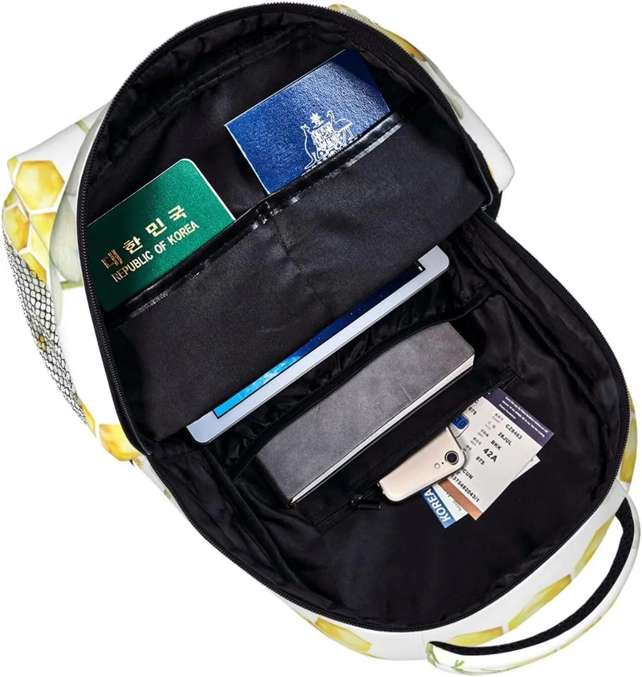 Honeycombs, Honey, Bees And Chamomile Flowers Backpack Laptop Backpack Sports Travel Shoulder bag Light casual backpack