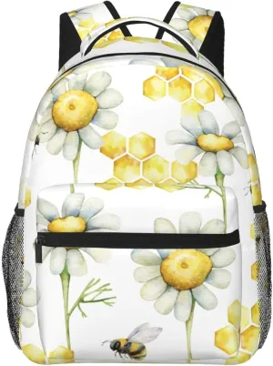 Honeycombs, Honey, Bees And Chamomile Flowers Backpack Laptop Backpack Sports Travel Shoulder bag Light casual backpack