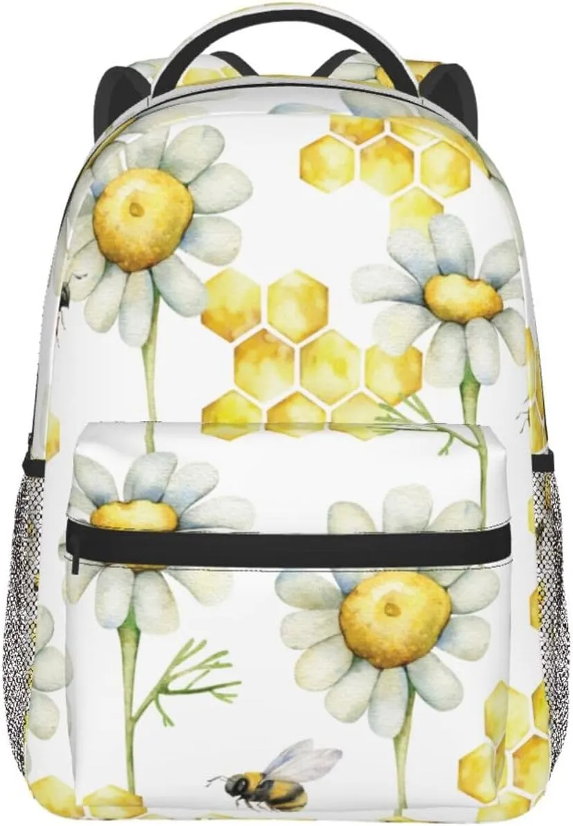 Honeycombs, Honey, Bees And Chamomile Flowers Backpack Laptop Backpack Sports Travel Shoulder bag Light casual backpack