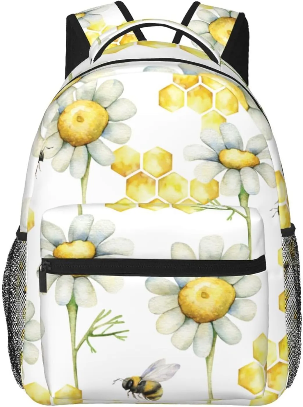 Honeycombs, Honey, Bees And Chamomile Flowers Backpack Laptop Backpack Sports Travel Shoulder bag Light casual backpack
