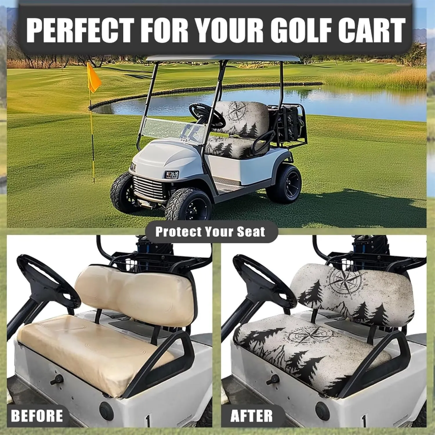 Horeset Golf Cart Front Seat Covers for Hot Weather, No Stapler Needed, Golf Cart Seat Covers Set Fit All Golf Cart Brand