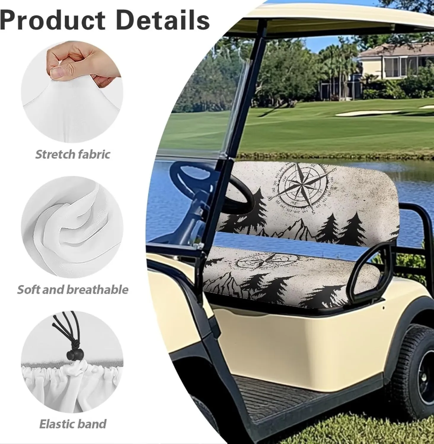 Horeset Golf Cart Front Seat Covers for Hot Weather, No Stapler Needed, Golf Cart Seat Covers Set Fit All Golf Cart Brand