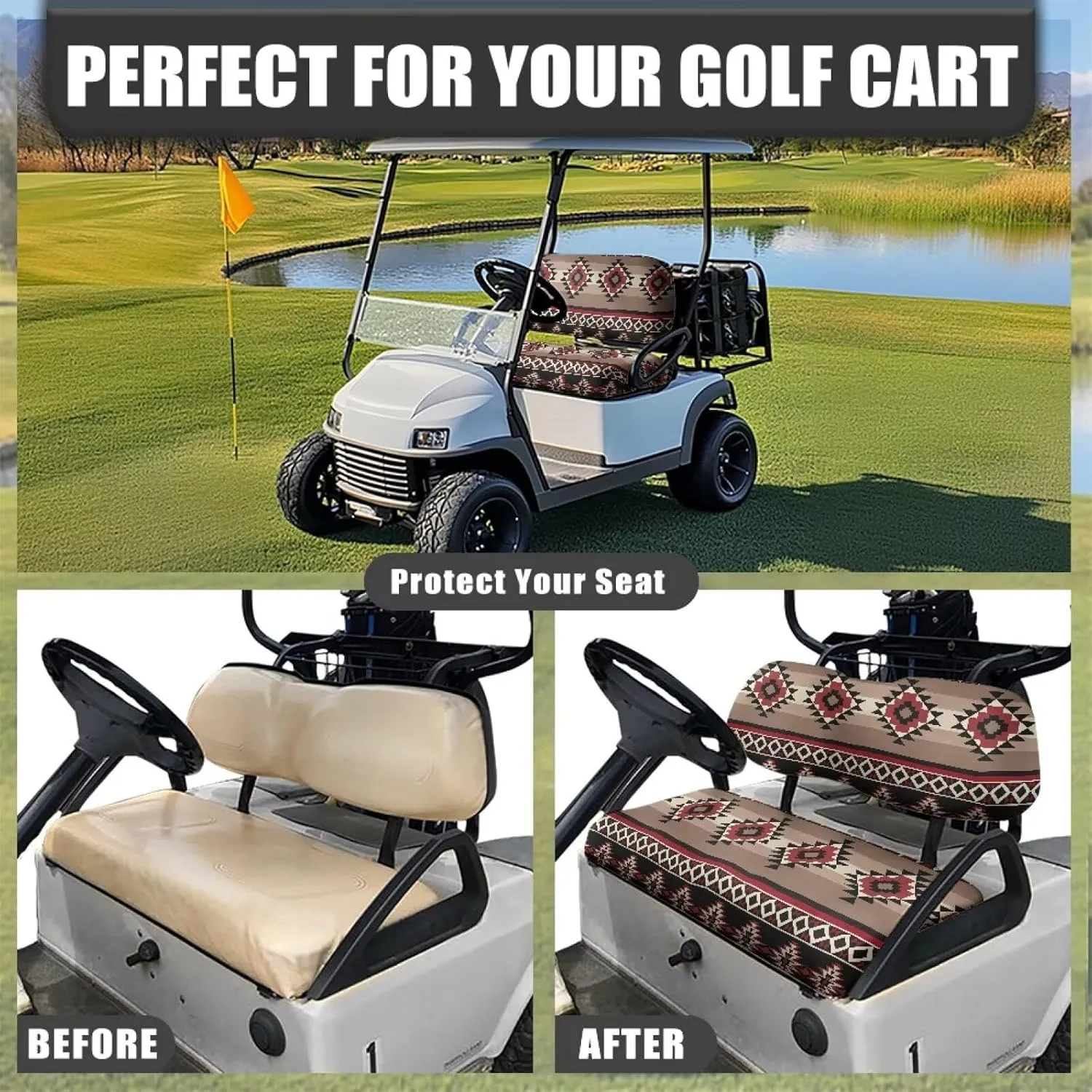 Horeset Golf Cart Front Seat Covers for Hot Weather, No Stapler Needed, Golf Cart Seat Covers Set Fit All Golf Cart Brand