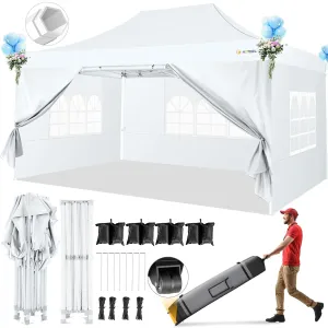 HOTEEL 10x15 ft Outdoor Canopy Tent with Sidewalls- Waterproof, UV-Resistant, Easy Setup for Camping, Picnics, Parties, BBQs, and Outdoor Events, White