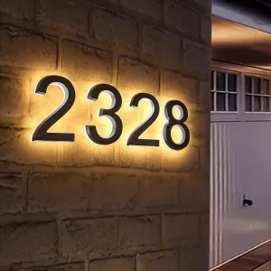 House Numbers for Outside Light Up - Waterproof Acrylic Backlit LED Modern House Numbers - 5 Inch Tall Illuminated Address Numbers for House Durable Matte Black Finish(Multiple Power Options Available)