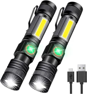Hoxida USB Rechargeable Flashlight (Battery Included), Magnetic LED Flashlight, Super Bright LED Tactical Flashlight with Cob Sidelight, Waterproof, Zoomable Best Flashlight for Camping, Emergency