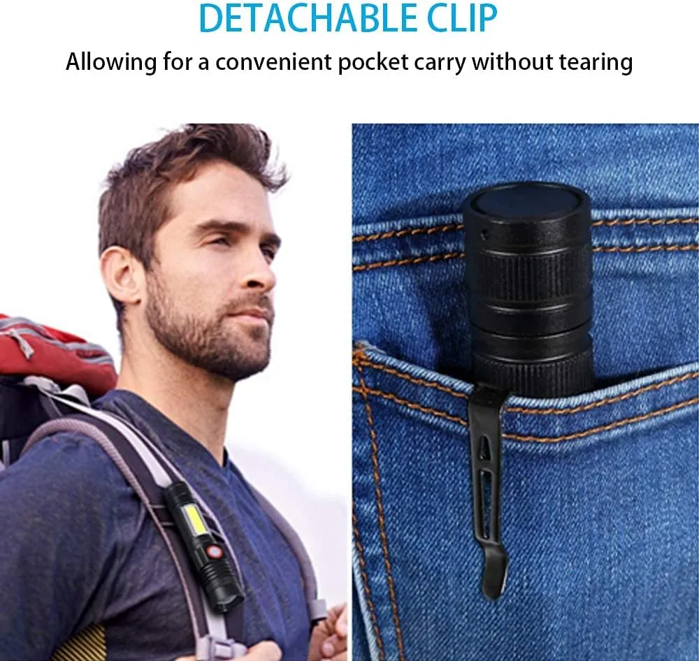 Hoxida USB Rechargeable Flashlight (Battery Included), Magnetic LED Flashlight, Super Bright LED Tactical Flashlight with Cob Sidelight, Waterproof, Zoomable Best Flashlight for Camping, Emergency