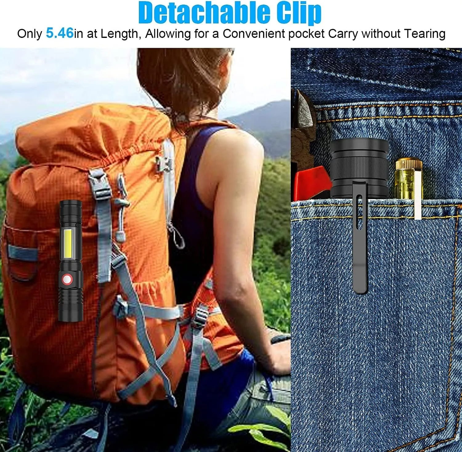 Hoxida USB Rechargeable Flashlight, Magnetic LED Flashlight, Super Bright LED Tactical Flashlight with Cob Worklight,Waterproof,Zoomable Best Small LED Flashlight for Camping, Emergency Flashlight