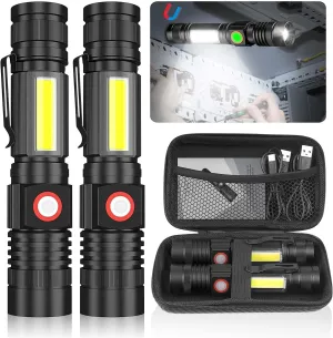 Hoxida USB Rechargeable Flashlight, Magnetic LED Flashlight, Super Bright LED Tactical Flashlight with Cob Worklight,Waterproof,Zoomable Best Small LED Flashlight for Camping, Emergency Flashlight
