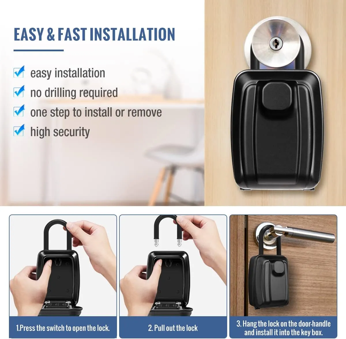 HUANLANG Key Lock Box for Outside, 12-Digit Combination Lock Box Waterproof Key Lockbox with Code,Key Hider Safe for Home Garage Office