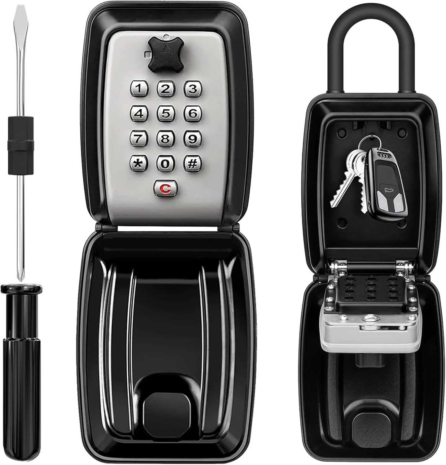 HUANLANG Key Lock Box for Outside, 12-Digit Combination Lock Box Waterproof Key Lockbox with Code,Key Hider Safe for Home Garage Office