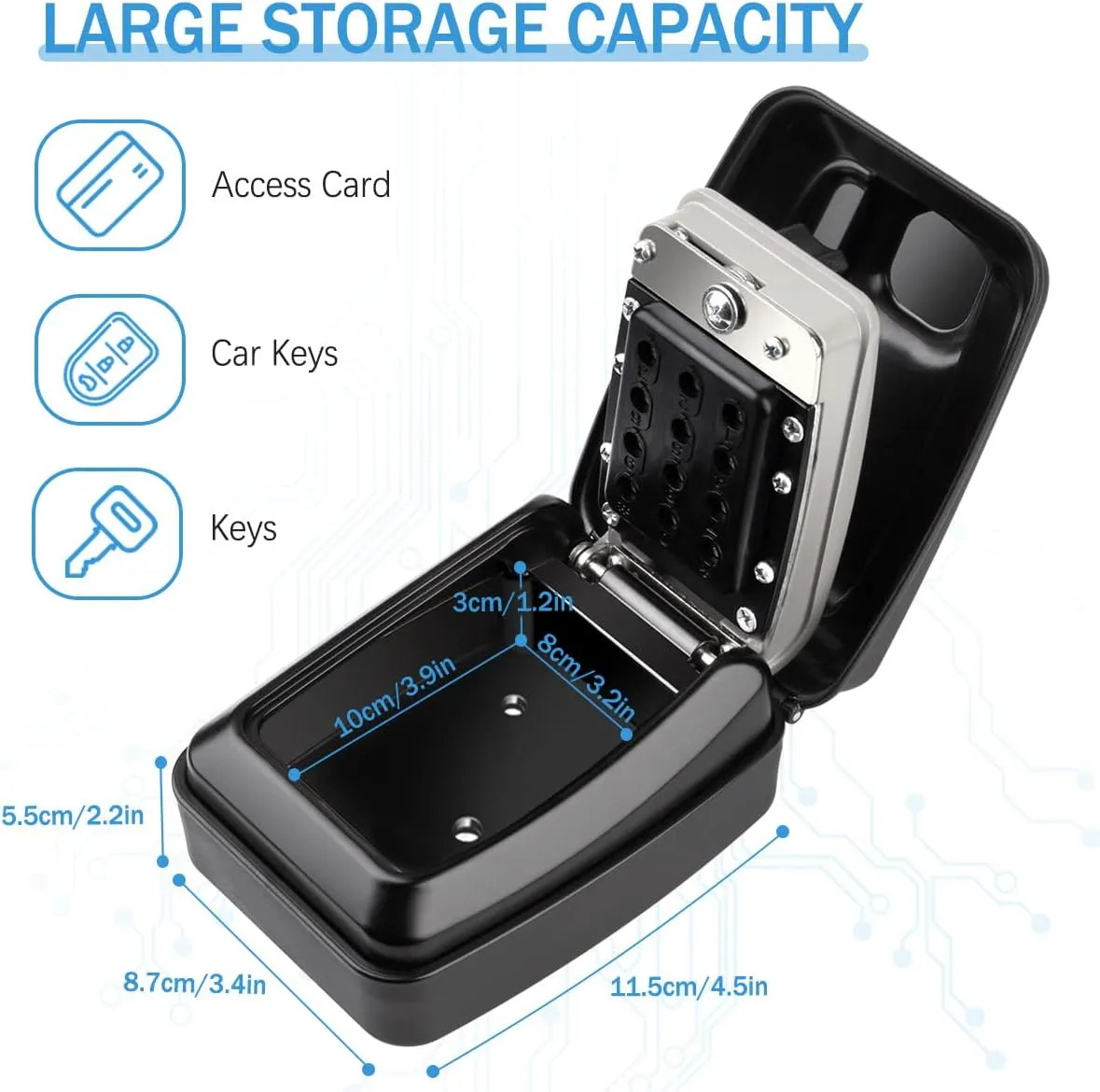HUANLANG Key Lock Box for Outside Wall Mount 12-Digit Combination Lock Box Outdoor Spare Key Hider Waterproof Security Lockbox Large Capacity Key Box for Realtors Home Garage Office
