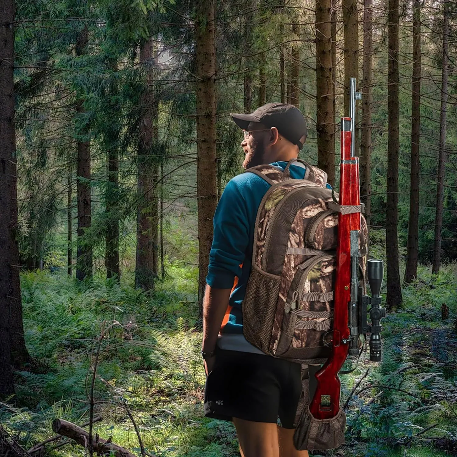 Hunting Backpack, Camo Outdoor Hunting Pack for Bow or Rifle with Holder, for Hunting, Camping, Hiking
