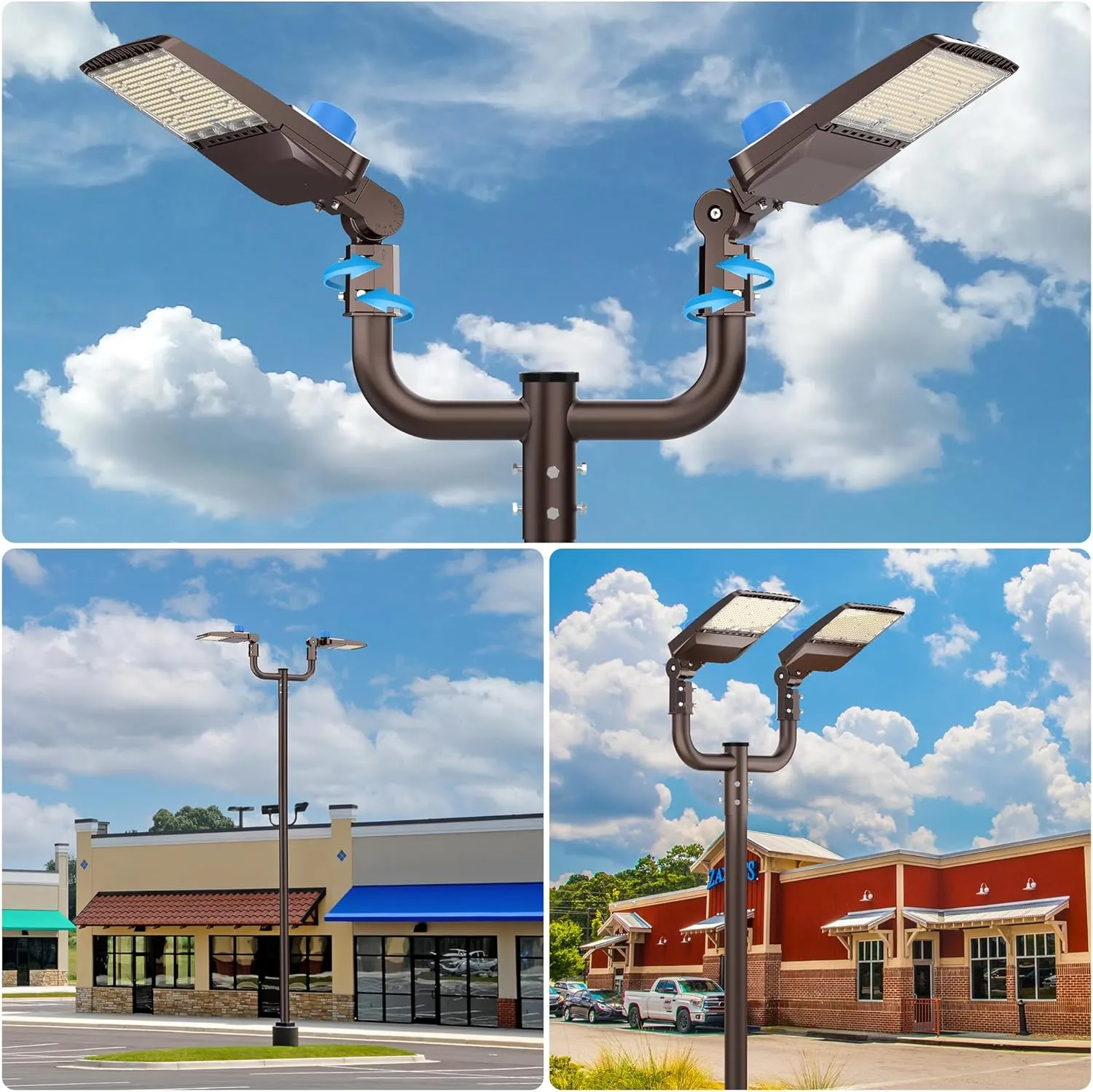HYPERLITE Double Bullhorn Bracket for Parking Lot Light, 2 3/8" Mounting Bracket for 2 Lights, Durable Bullhead Tenon Adapter for LED Shoebox Area Street Pole