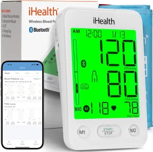 iHealth Accu Luminate Blood Pressure Monitor with Color-Coded LCD, Body Movement Detection, Wrap Indicator, Bluetooth Cloud Storage, Adjustable Large Adult Cuff, Dual User Functionality for Home Use