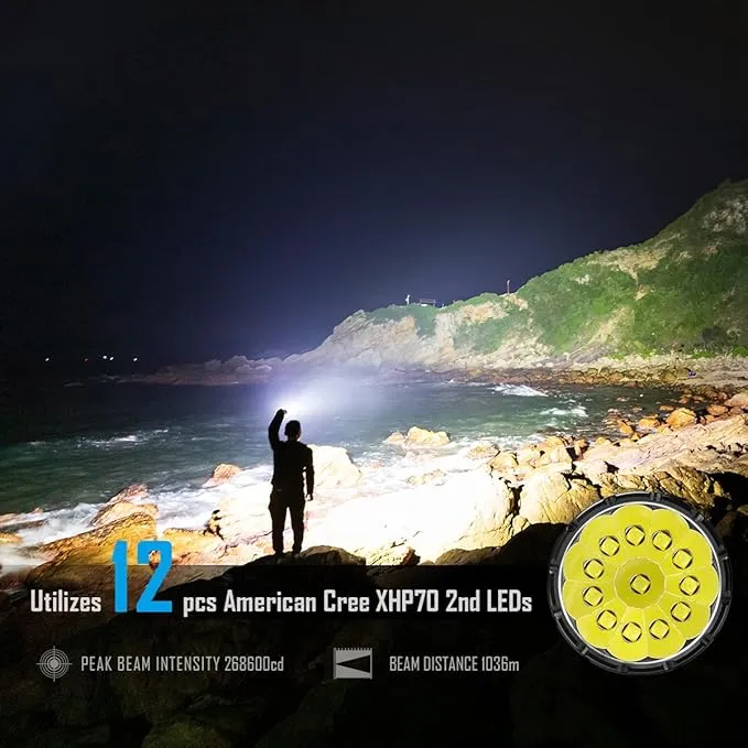 IMALENT MS12 Mini-C Rechargeable Flashlight 65000 Lumens, Tactical Flashlights, Long Range 1036 Meters Super Bright Flash Light with Handle Waterproof Led Flashlight for Emergency (MS12 MINI C)