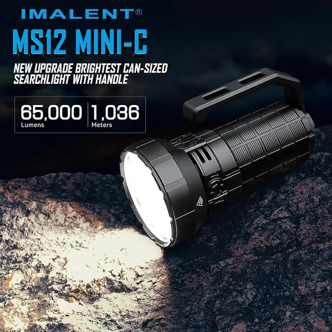 IMALENT MS12 Mini-C Rechargeable Flashlight 65000 Lumens, Tactical Flashlights, Long Range 1036 Meters Super Bright Flash Light with Handle Waterproof Led Flashlight for Emergency (MS12 MINI C)
