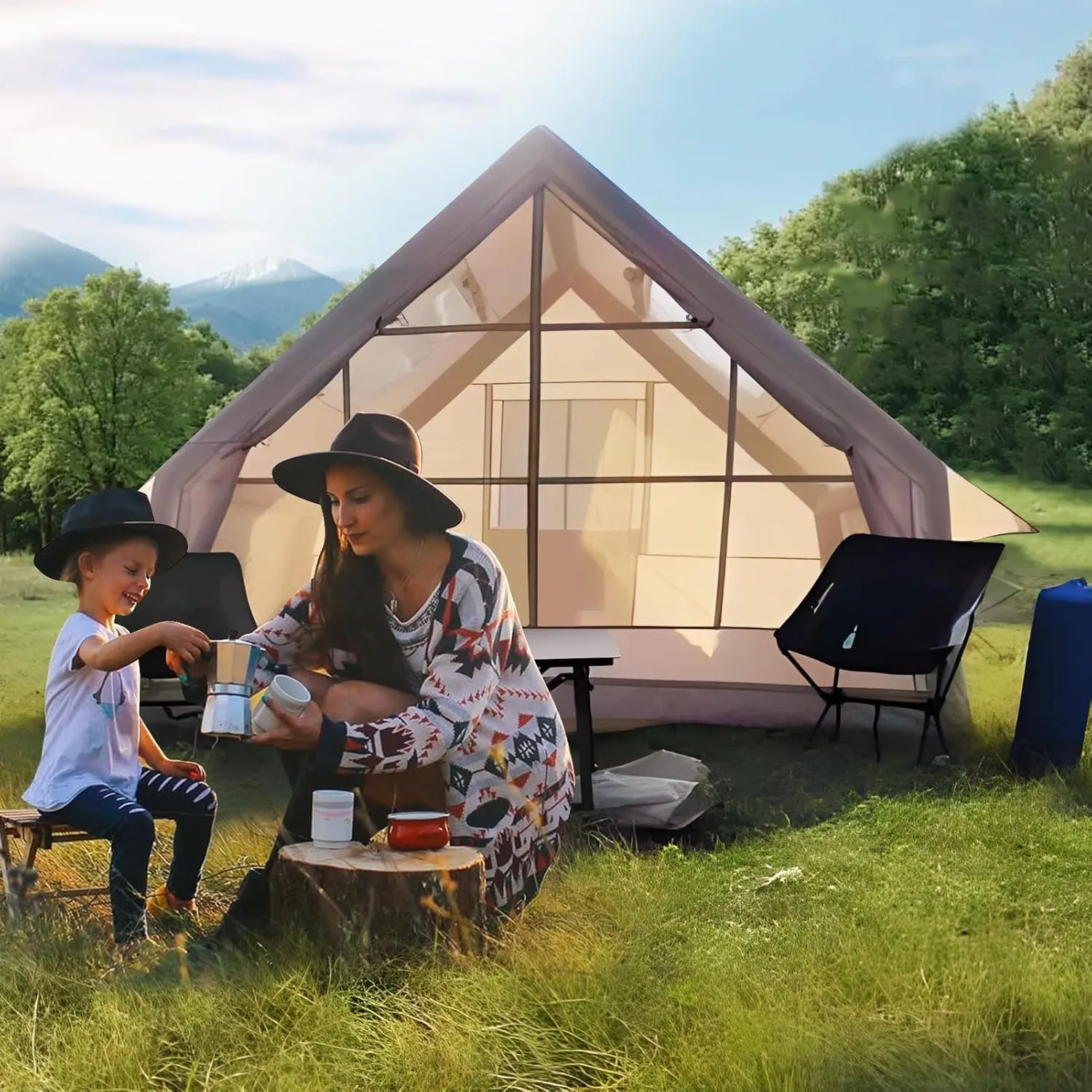 Inflatable Camping Tent for 1-6 Person,Instant Setup Blow Up Air Tent, Waterproof & Windproof 4 Season Family Cabin Tent for Glamping, Backyard & Outdoor Adventures ﻿