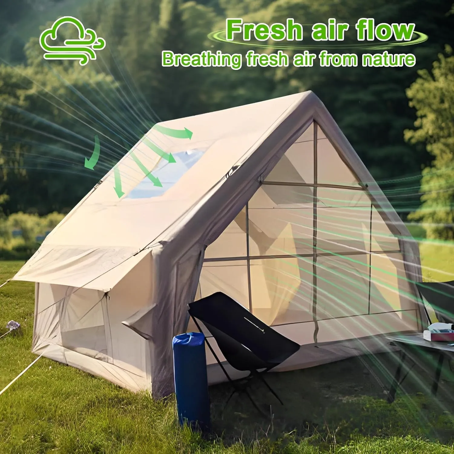 Inflatable Camping Tent for 1-6 Person,Instant Setup Blow Up Air Tent, Waterproof & Windproof 4 Season Family Cabin Tent for Glamping, Backyard & Outdoor Adventures ﻿