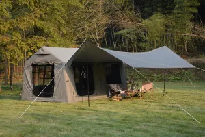 Inflatable Camping Tent for Family Adventures, 9.8x13ft with Canopy, Quick Setup, Waterproof and Windproof, Army Green