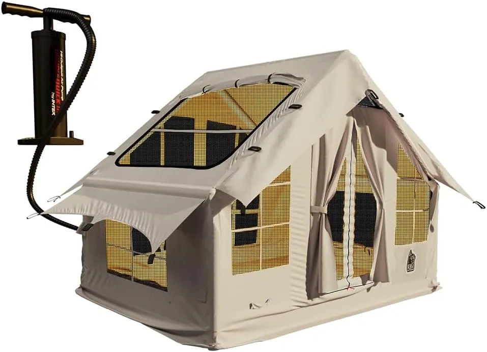 Inflatable Camping Tent with Pump, Easy Setup 4 Season Air Waterproof Outdoor Oxford Tents, Glamping Tents，Outdoor Blow Up Tent, Luxury Cabin Tent with Mesh Windows & Doors(Size:6-8)