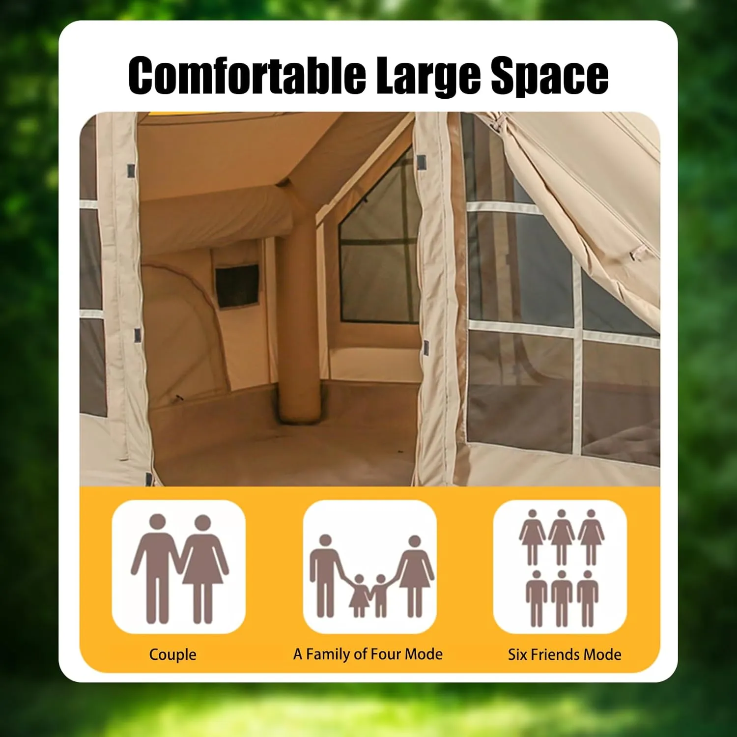 Inflatable Camping Tents with Hand Pump, Air Glamping Tents, Easy Setup Waterproof and Windproof Blow up Tent, 4 Seasons Oxford Cabin Tent with Mesh & Chimney Window.