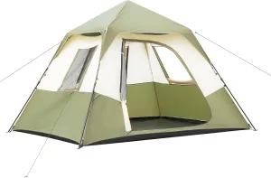Instant 6 Person Camping Tent with Rainfly - Quick Setup, Windproof, and Spacious - Ideal for Family Camping & Hiking Adventures, Army Green&White