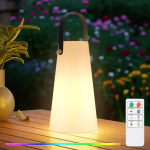 IP44 Cordless Table Lamp - Portable Rechargeable LED Lamp for Indoor/Outdoor Use, Flameless Lighting Solution for Patio, Bar & Home Decor (D,16 x 26cm)