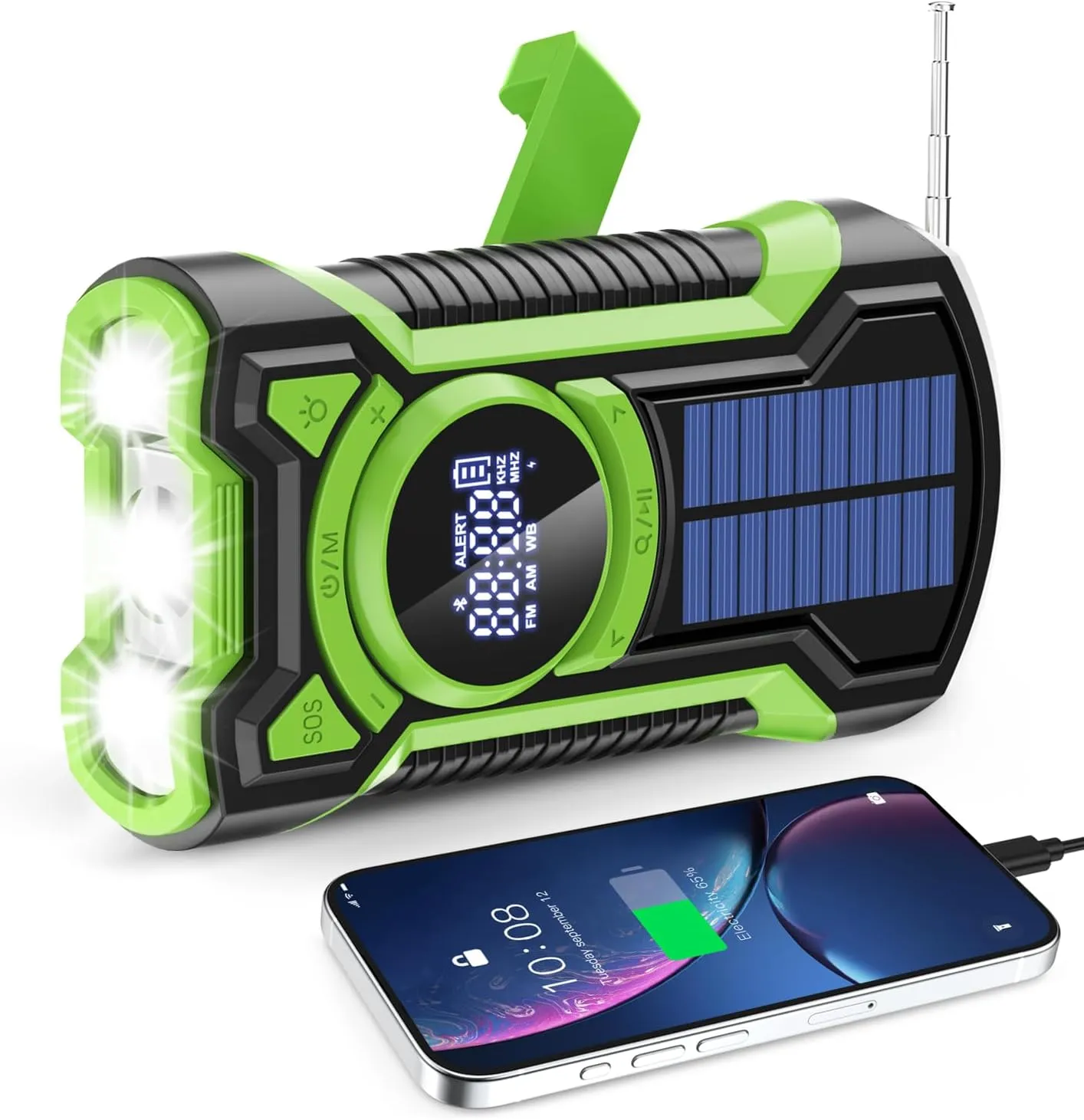 IPX5 Waterproof Emergency Weather Radio, Bluetooth Portable AM/FM/NOAA Hand Crank Radio Solar Charging, with Flashlight and 5000mAh Cell Phone Charger, USB or Battery Powered Radio with SOS Alarm