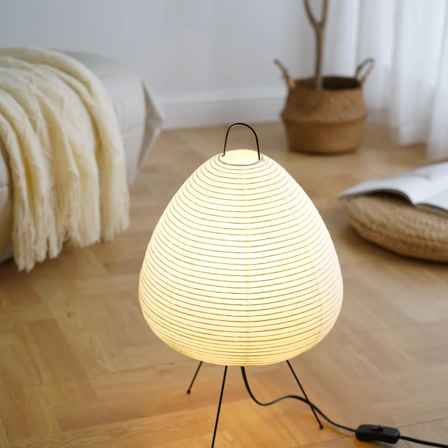 Japanese Noguchi Inspired Table Lamp Zen Rice Paper Lantern with Warm Light for Bedroom Living Room or Office Modern Japandi Decor (Teardrop)