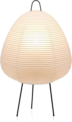 Japanese Rice Paper Table Lamp: 3000K Bulb Included - Handmade Round Japandi Noguchi Akari Lamps - Noggy Asano White Paper Lantern Table Lights with Wabi Sabi Paper Shade for Bedroom Bedside Desk